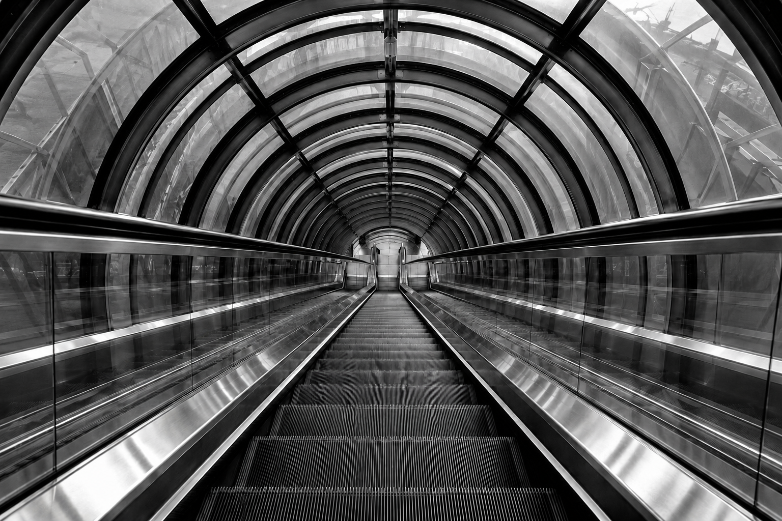 Monochrome Tunnel Escalator